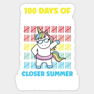 Funny Cute 100 Days Of School Closer Summer Vacation Unicorn Sticker